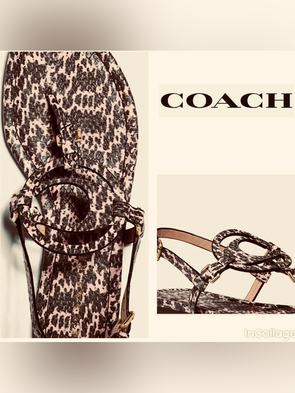 COACH Snakeskin Print Leather Circle-Strap Sandals
